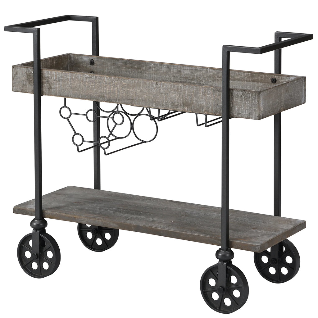 FirsTime & Co. Brown Factory Row Bar Cart, Industrial, Metal, 29.75 x 14.25 x 29.75 in