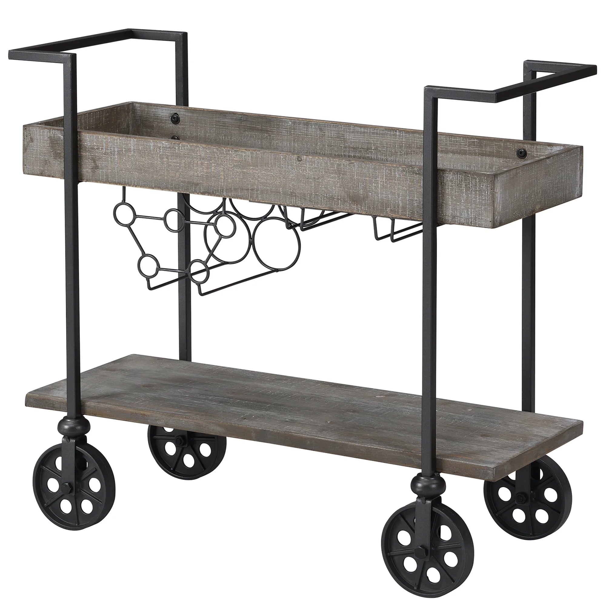 FirsTime & Co. Brown Factory Row Bar Cart, Industrial, Metal, 29.75 x 14.25 x 29.75 in