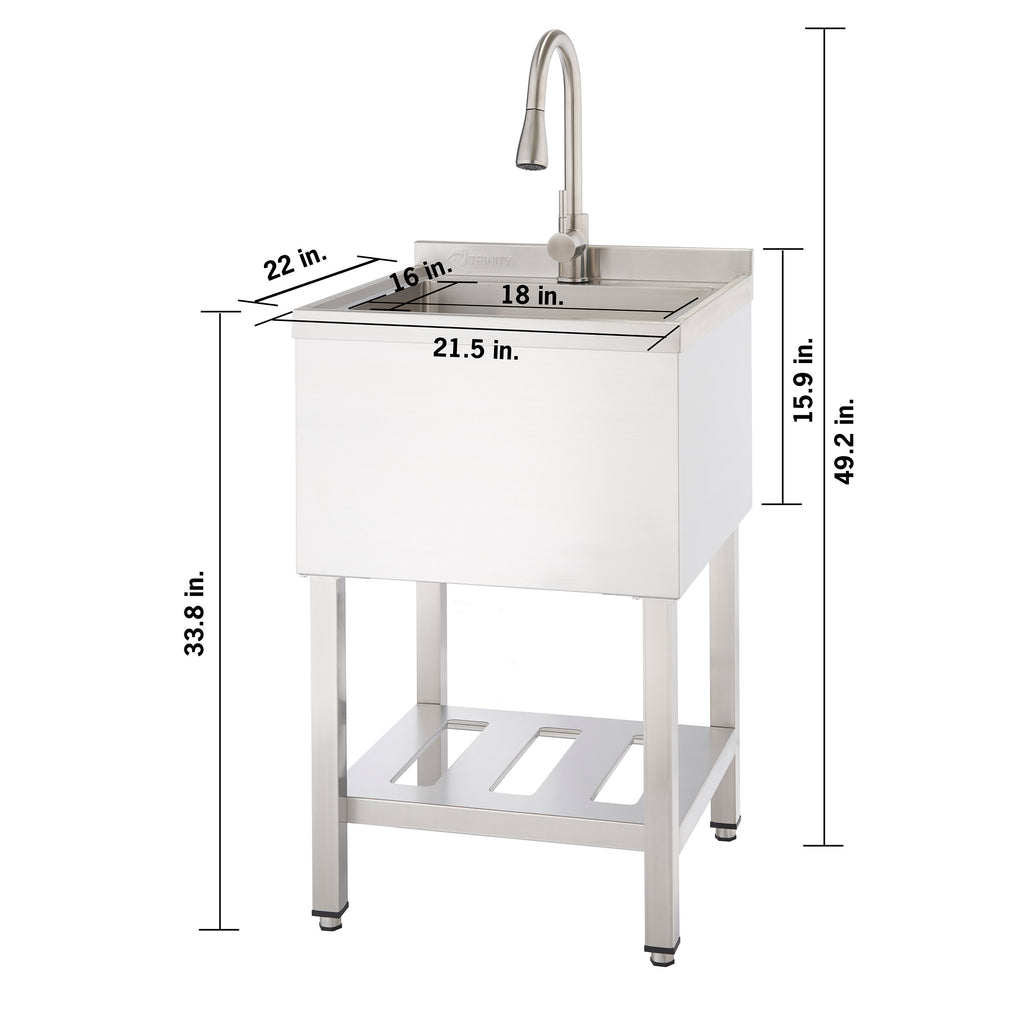 TRINITY 18' x 16' x 13' Stainless Steel Utility Sink with Pull-out Faucet