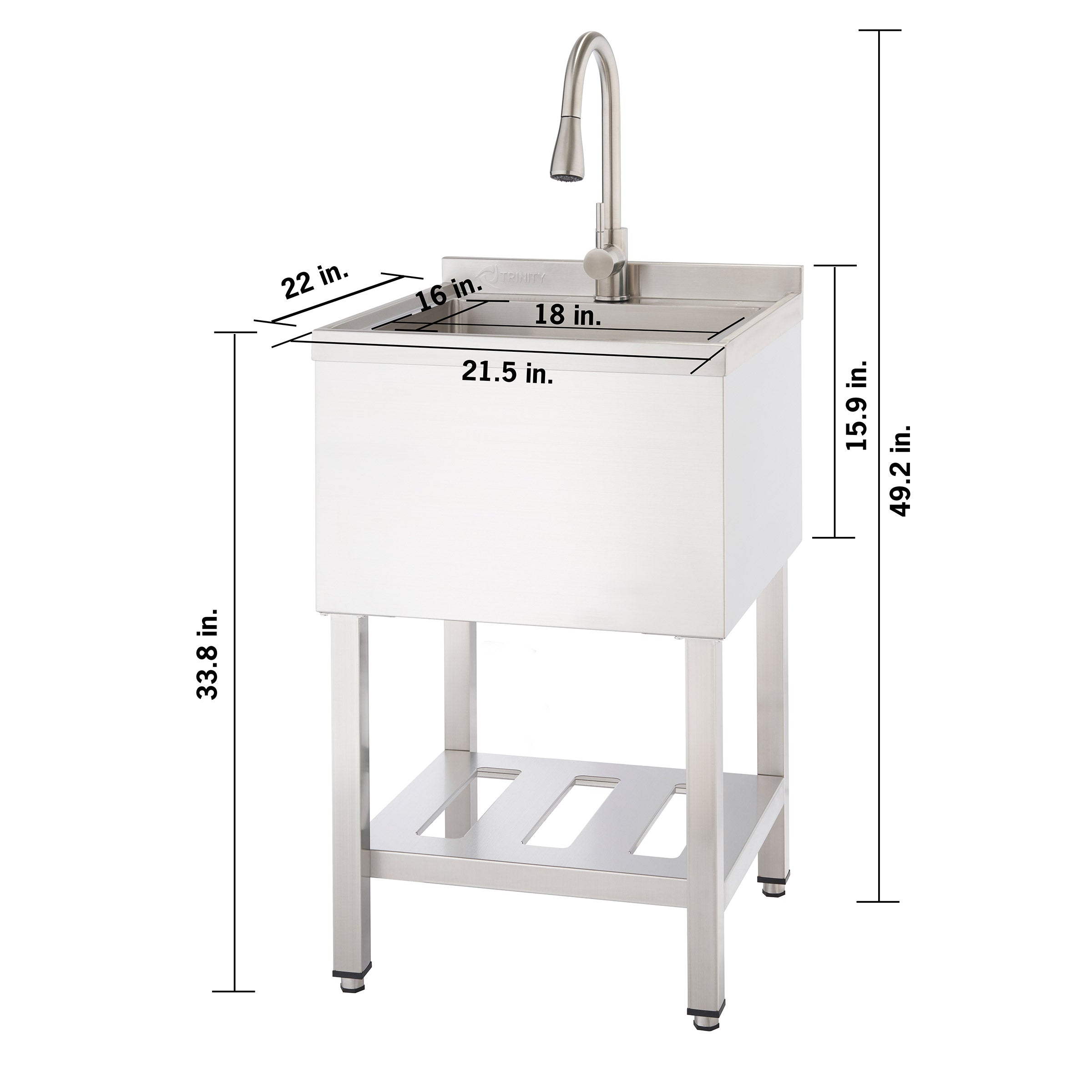 TRINITY 18' x 16' x 13' Stainless Steel Utility Sink with Pull-out Faucet