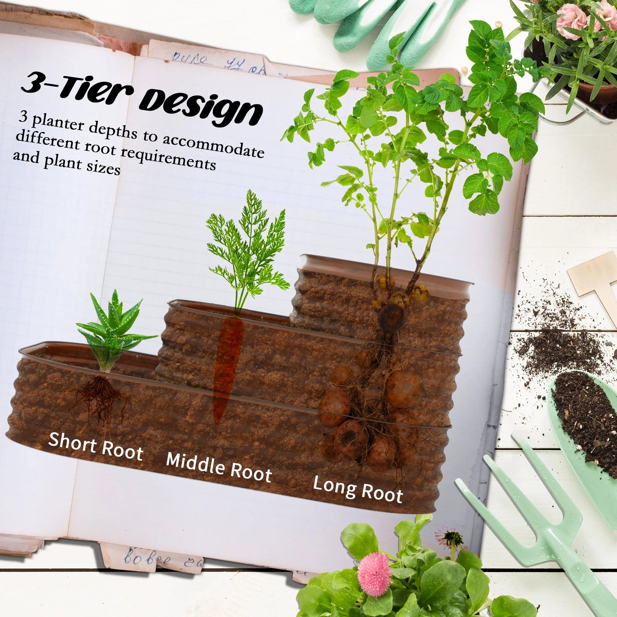 Outsunny 3-Tier Raised Garden Bed 62.25" x 43" x 32.25" Planter Set, Green