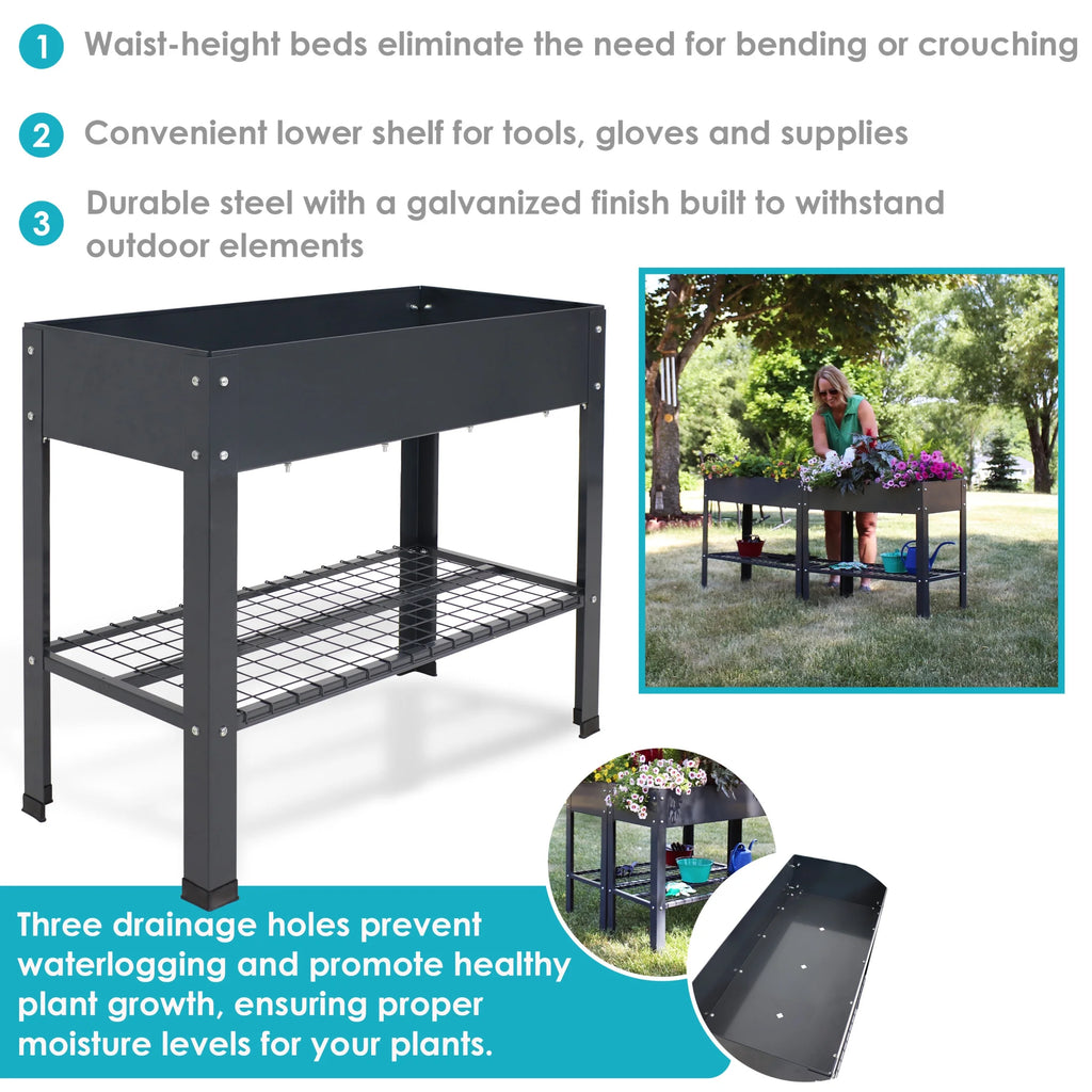 Sunnydaze 35.75" x 16" x 31.75" Black Galvanized Steel Raised Garden Bed, Set of 2