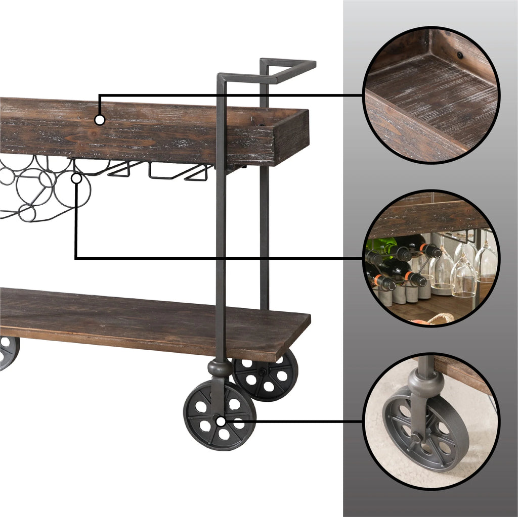 FirsTime & Co. Brown Factory Row Bar Cart, Industrial, Metal, 29.75 x 14.25 x 29.75 in