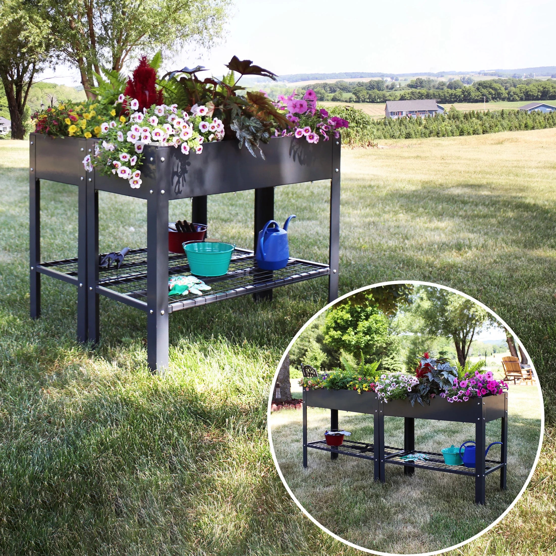 Sunnydaze 35.75" x 16" x 31.75" Black Galvanized Steel Raised Garden Bed, Set of 2