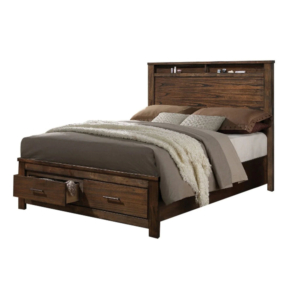Benzara BM155994 55 x 64 x 85 in. Contemporary Style Spacious Queen Bed with Storage Footboard, Brown
