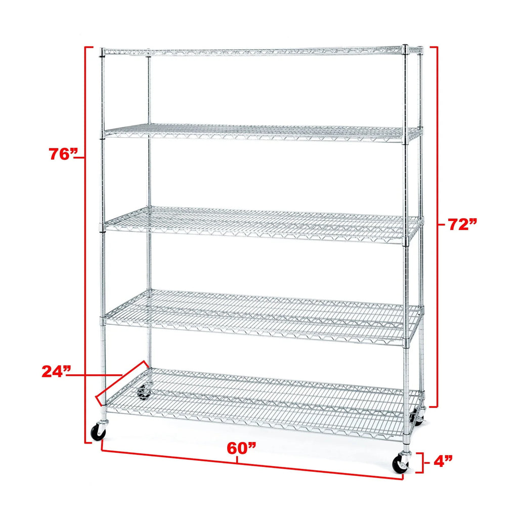 Seville Classics 60"W x 24"L x 72"H 5-Shelf Steel Wire Freestanding Shelves, Silver