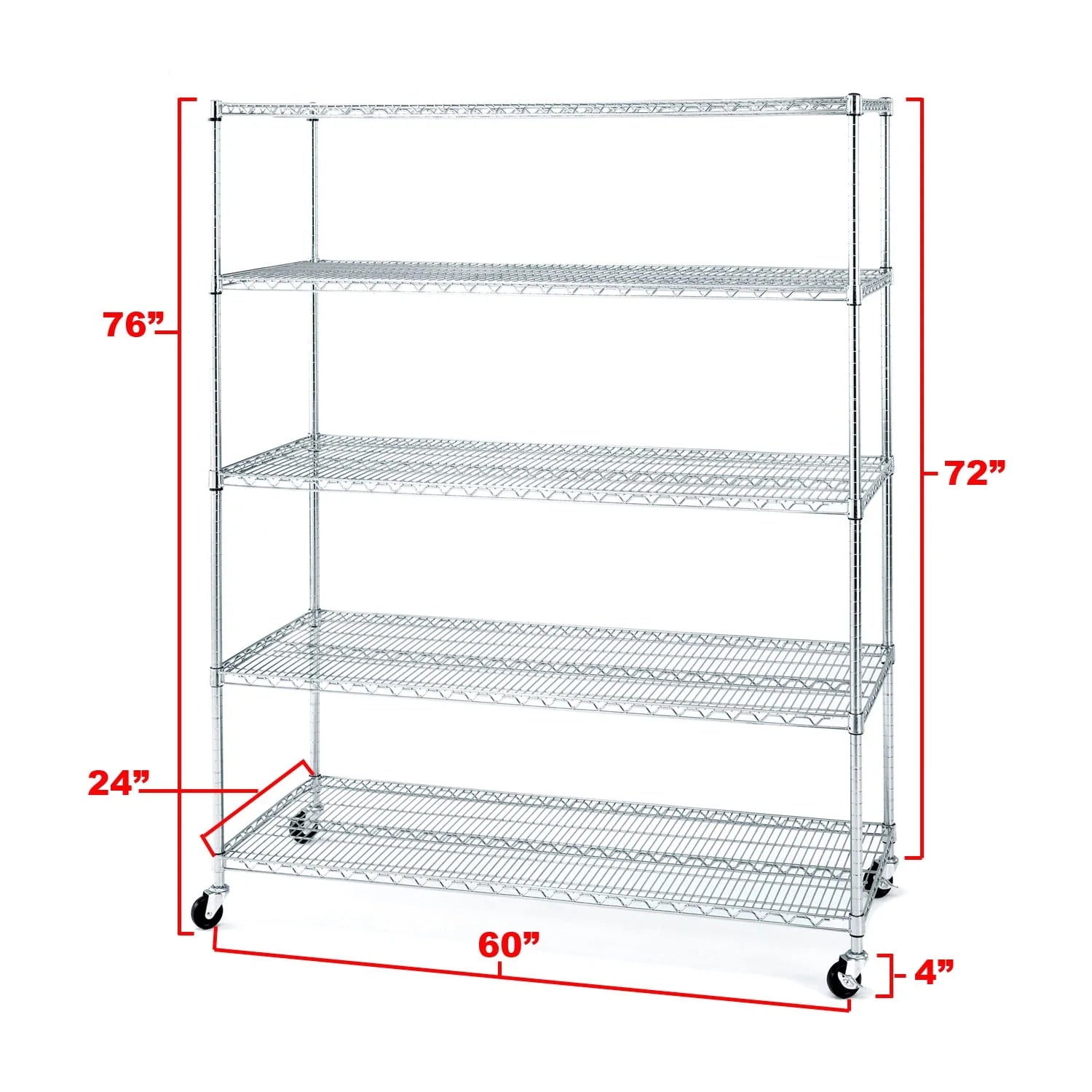 Seville Classics 60"W x 24"L x 72"H 5-Shelf Steel Wire Freestanding Shelves, Silver