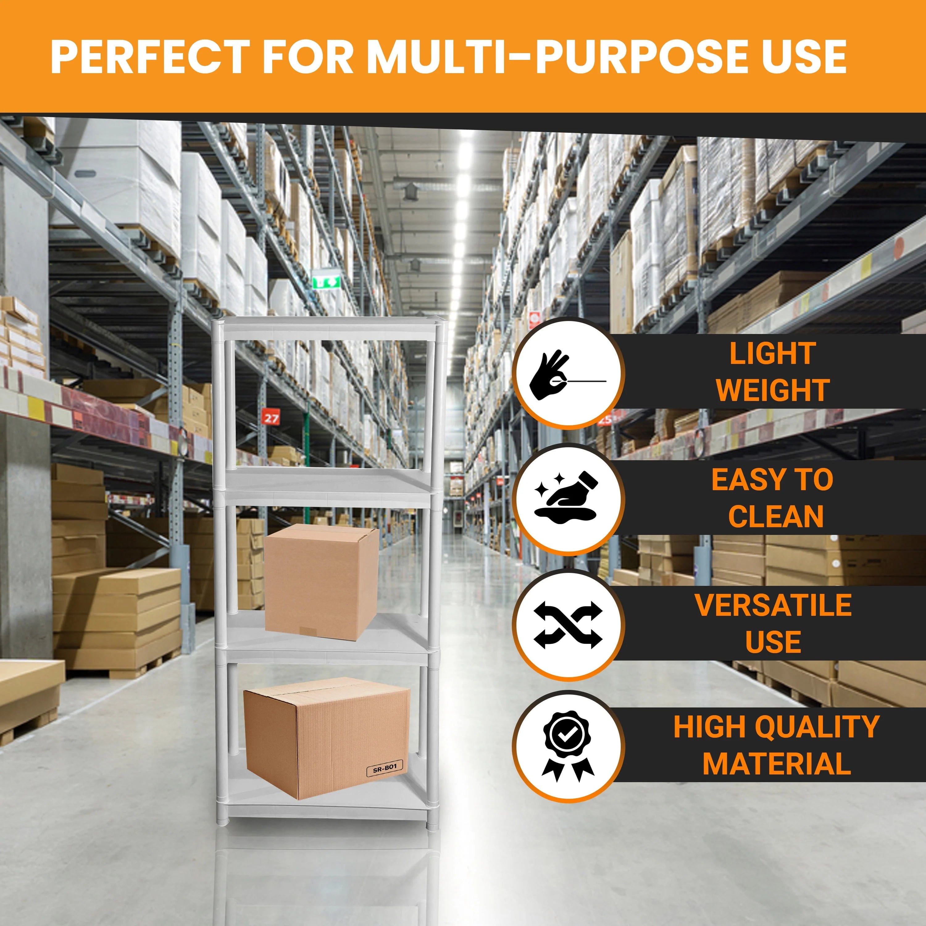 Juggernaut Storage 30"W x 14"D x 57.5"H 4-Shelf Plastic Garage Shelves, White
