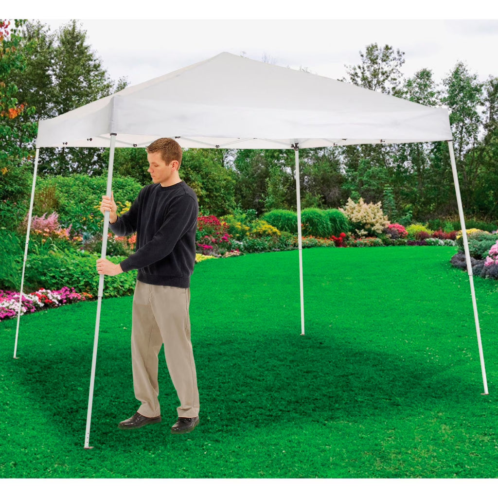 Portable Pop Up Canopy, Slant Leg, 10'L X 10'W X 8' 11"H, White