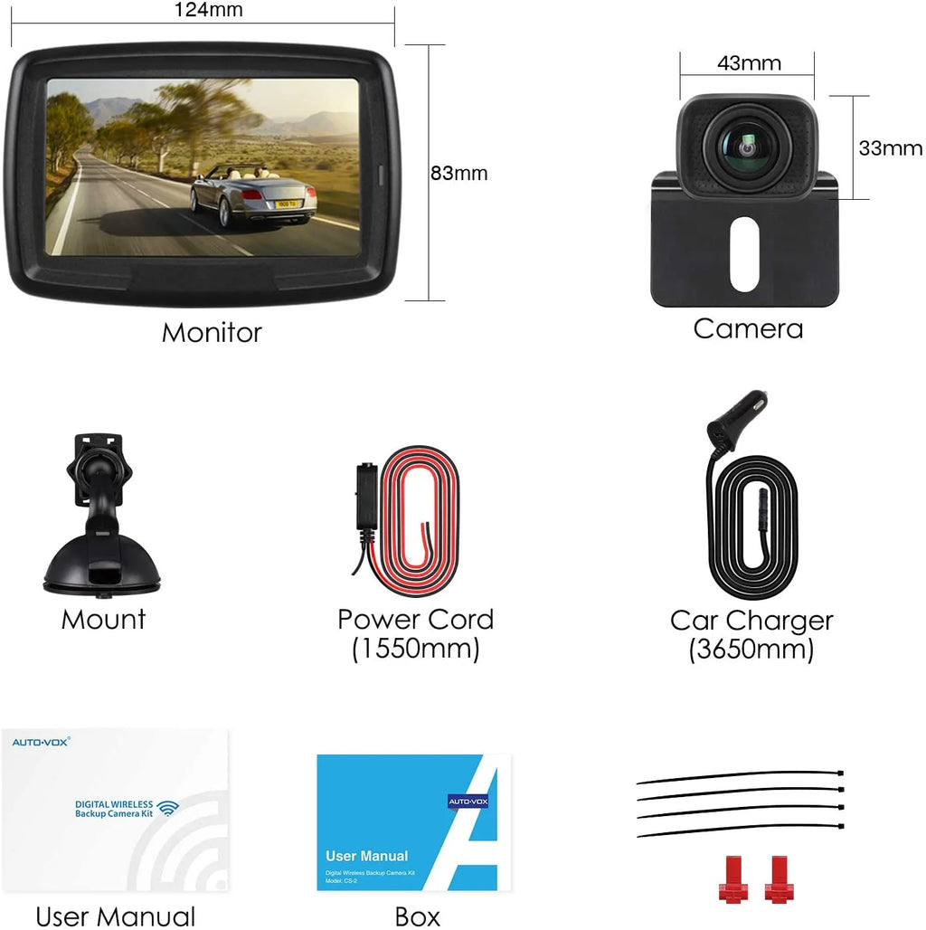 Auto-Vox Wireless Backup Digital Wireless Reverse Camera for Trailer, Black, 4.50 x 0.50 x 3.40 in
