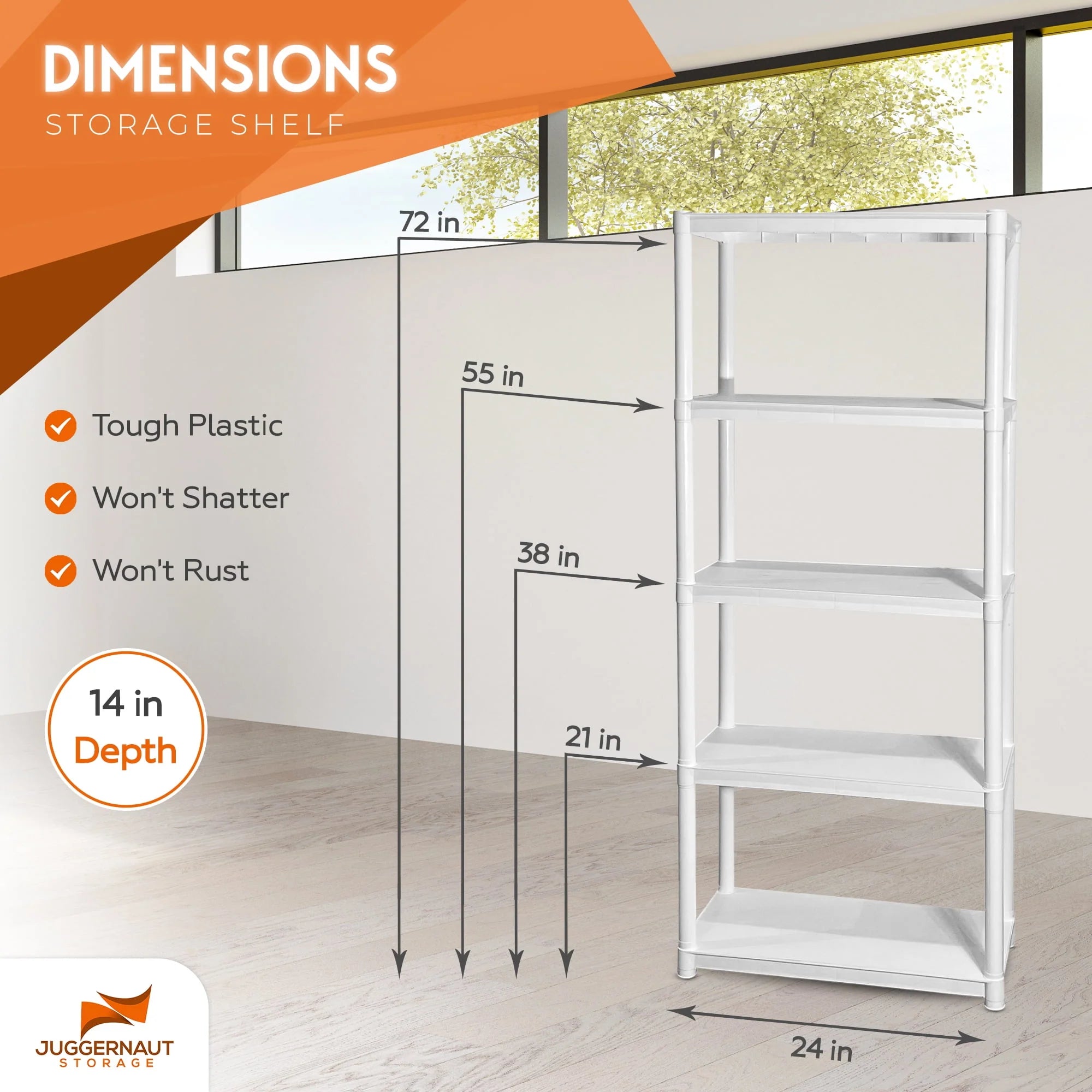 Juggernaut Storage 30"W x 14"D x 75.5"H 5-Shelf Garage Shelves, White