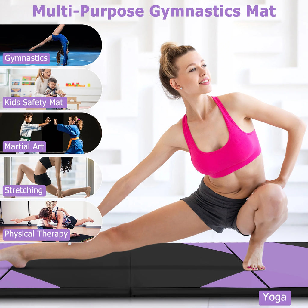 Gymax 10' x 4' x 2'' 4-Panel Folding Gymnastics Exercise Mat w/ Hook & Loop Fasteners Blue