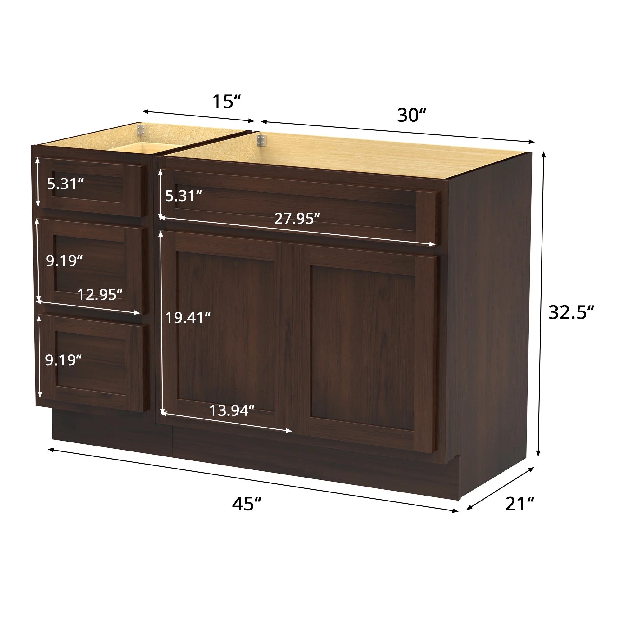 45 in. W x 21 in. D x 32.5 in. H Bath Vanity Cabinet without Top in Gray