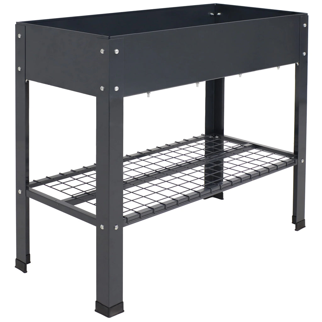 Sunnydaze 35.75" x 16" x 31.75" Black Galvanized Steel Raised Garden Bed, Set of 2