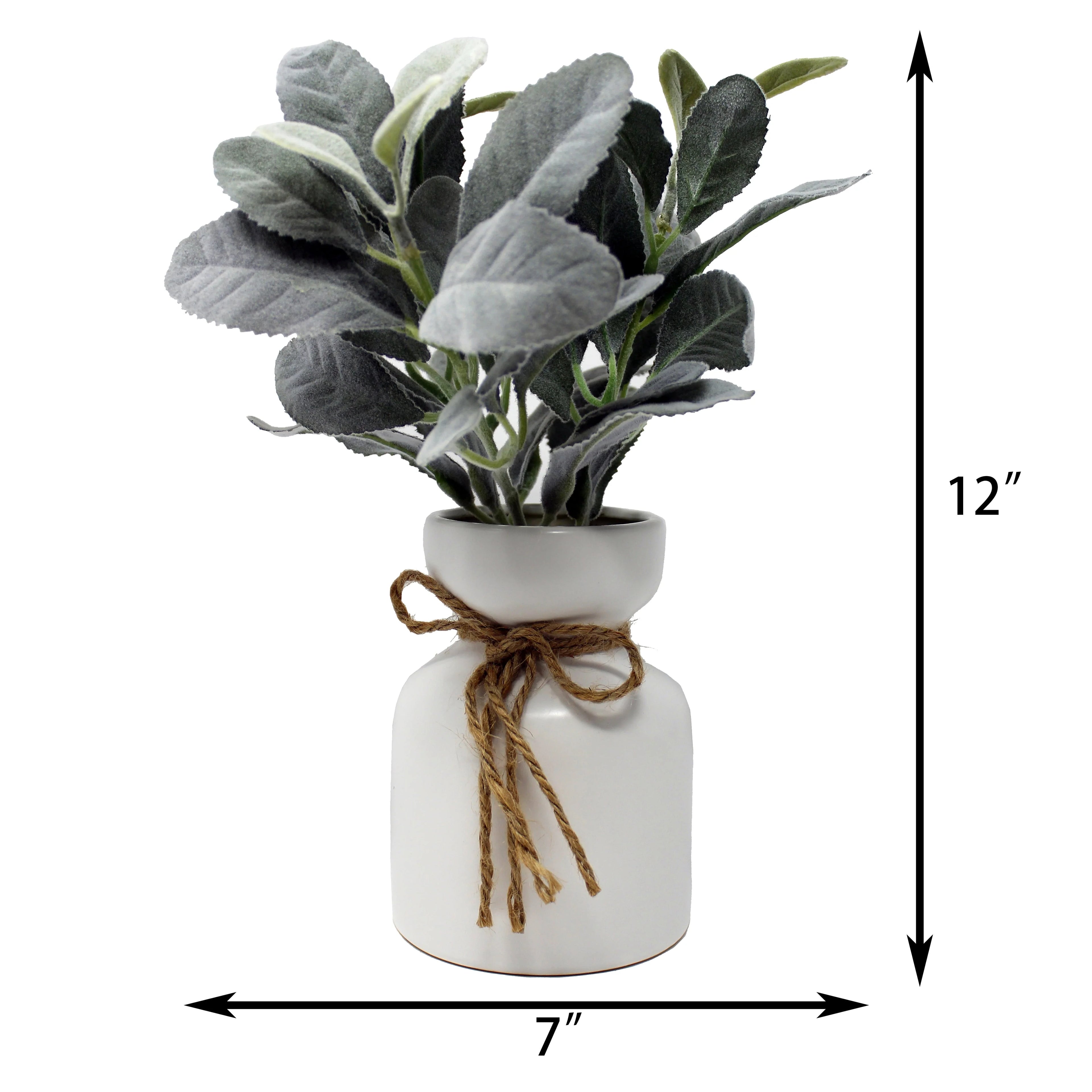 Mainstays Artificial Lamb's Ear in White Ceramic Pot (11.5"H x 7"W x 7"D)