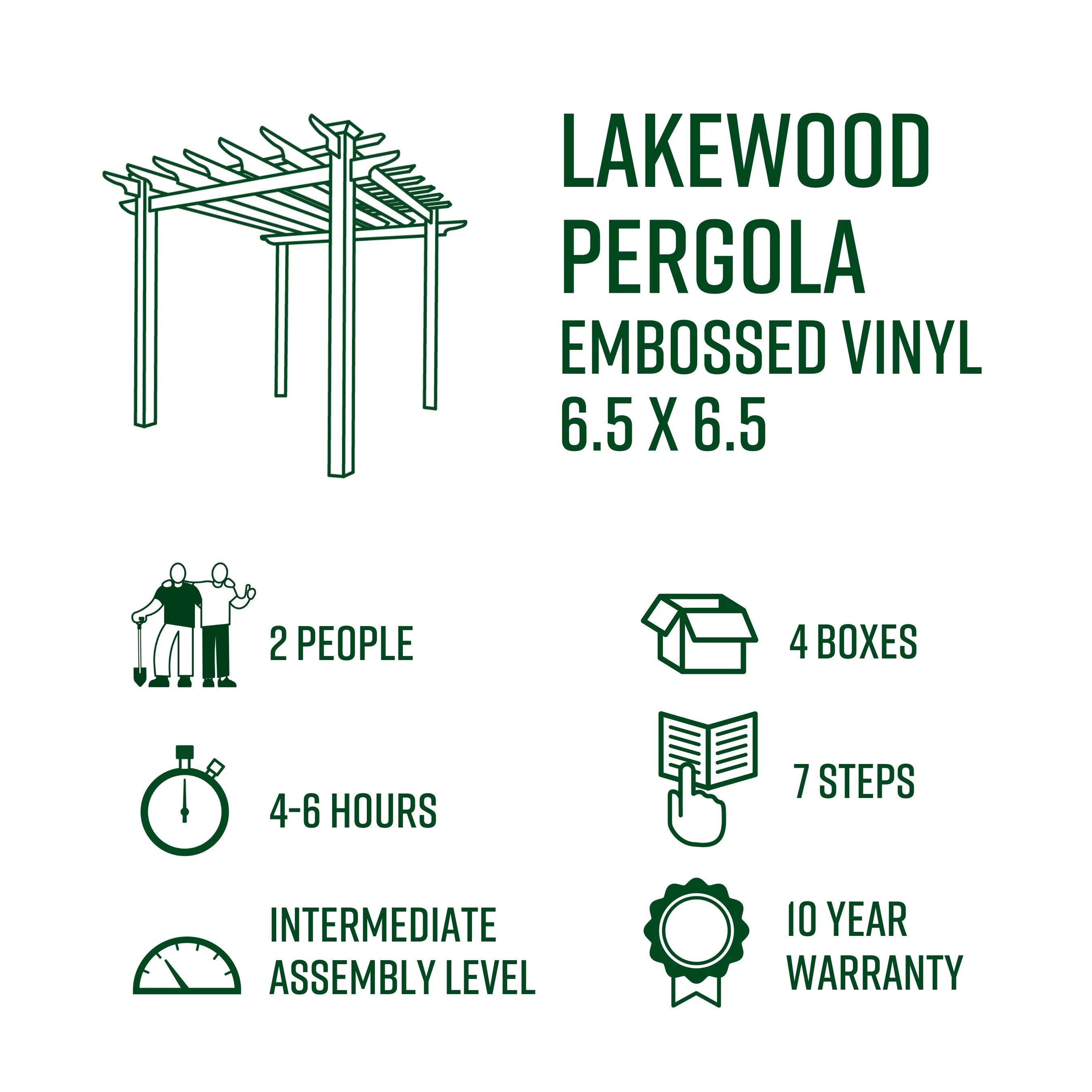 Vita 88"L x 88"W x 95"H Embossed Vinyl Lakewood Pergola, Brown, VA84044