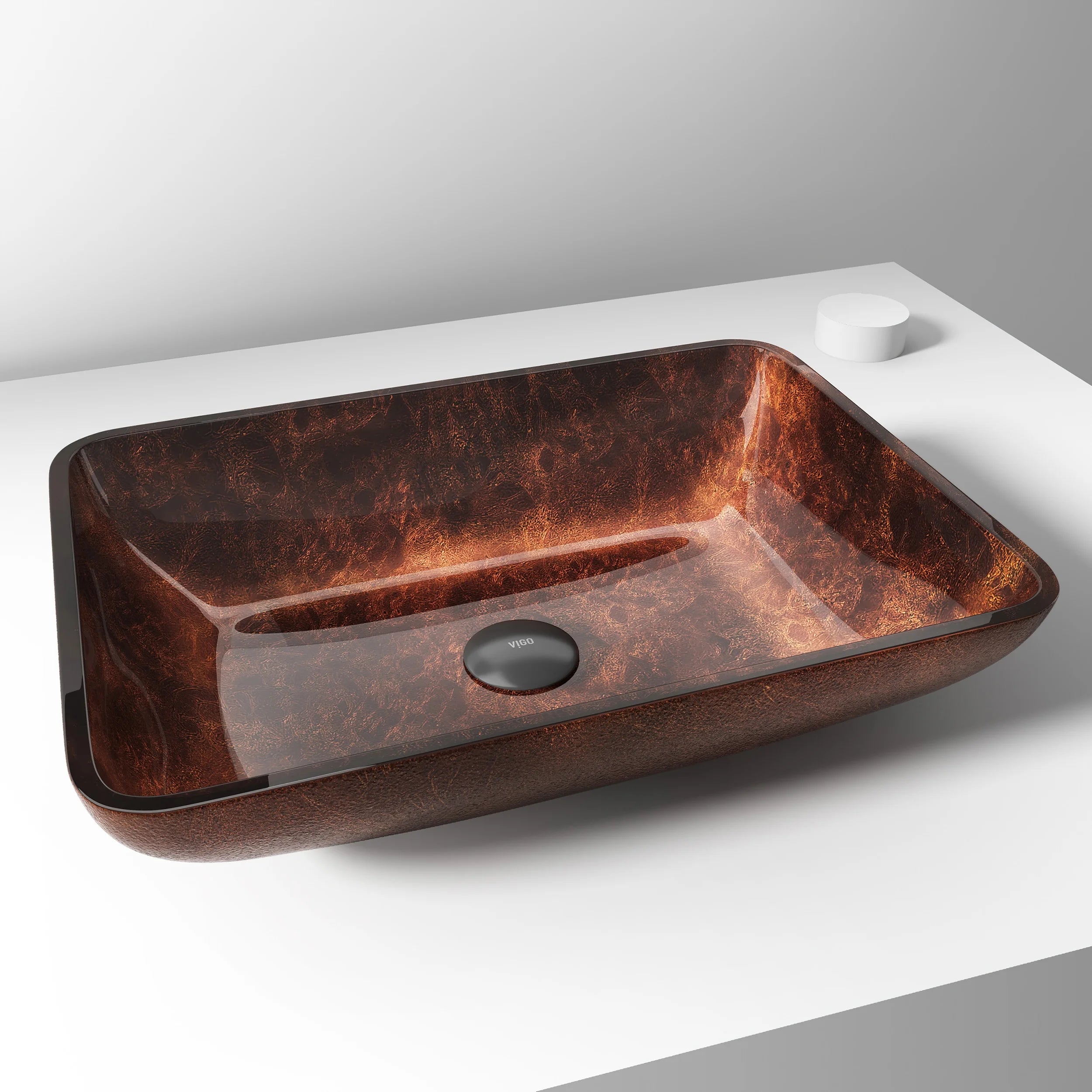 VIGO Donatello Artistic Rubywood Glass 18 in. L x 13 in. W x 4 in. H Rectangular Vessel Bathroom Sink