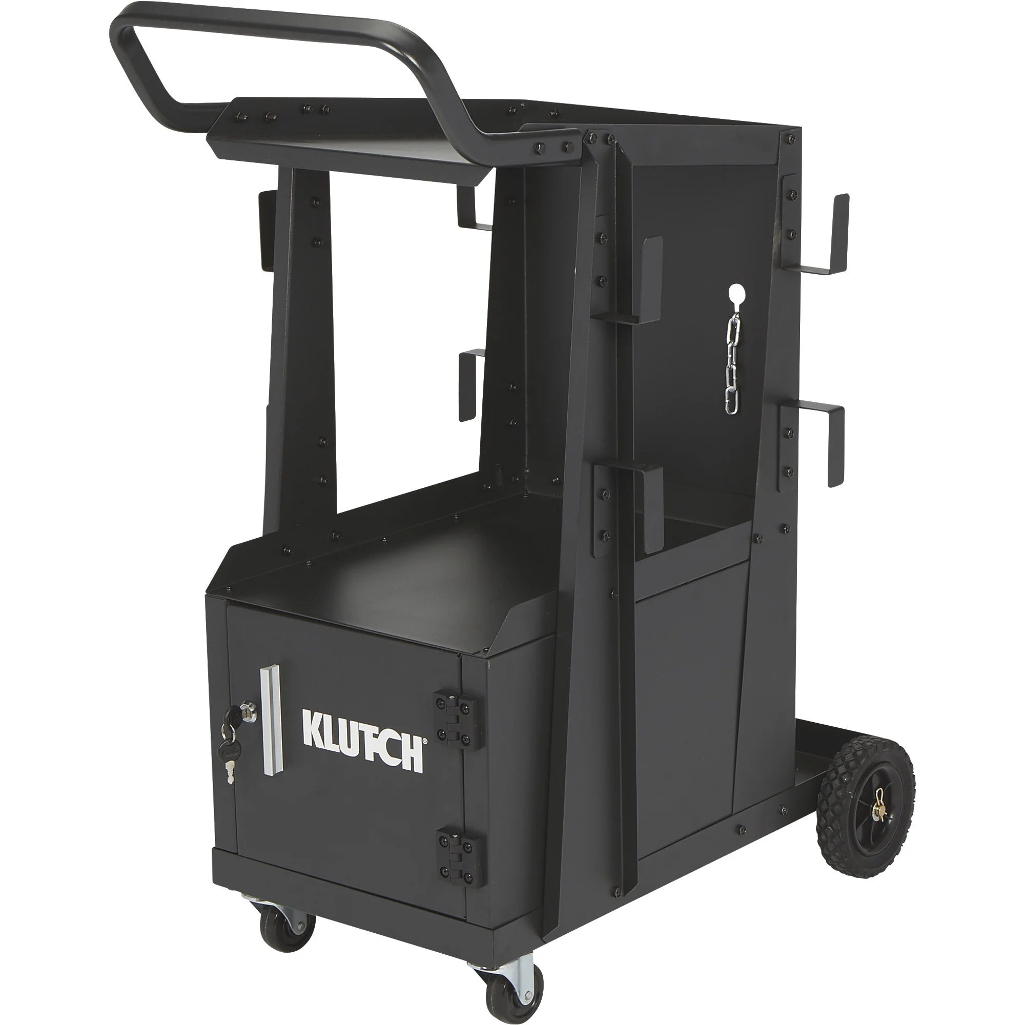 Klutch 2-Tier Welding Cart with Locking Cabinet, 31-1/2in.L x 16-1/8in.W x 28in.H