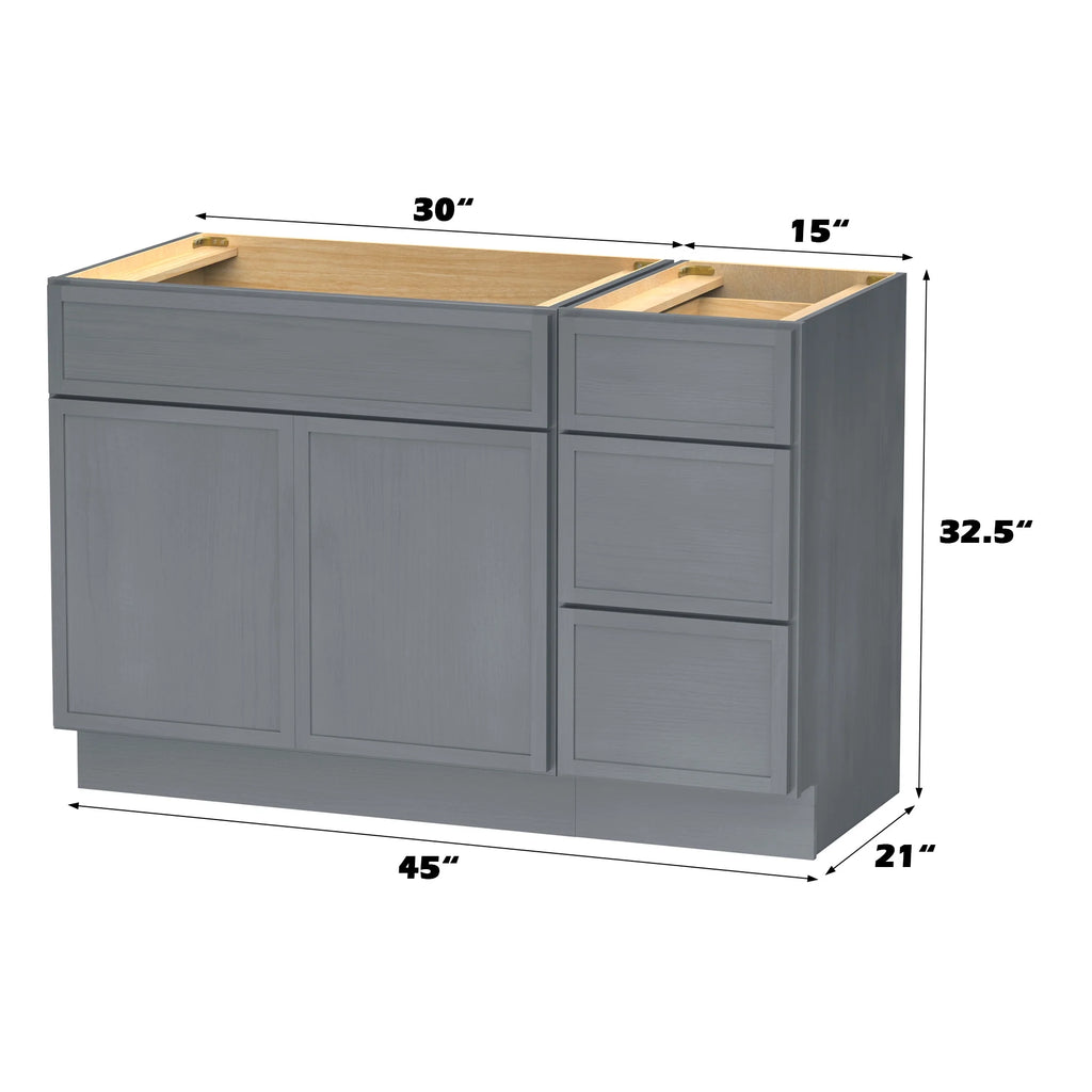 45 in. W x 21 in. D x 32.5 in. H Bath Vanity Cabinet without Top in Gray
