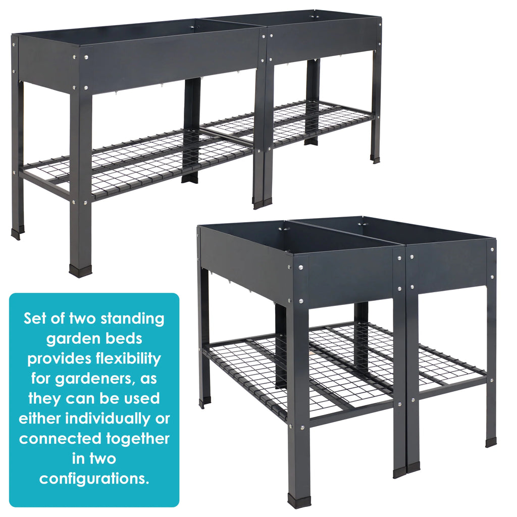 Sunnydaze 35.75" x 16" x 31.75" Black Galvanized Steel Raised Garden Bed, Set of 2