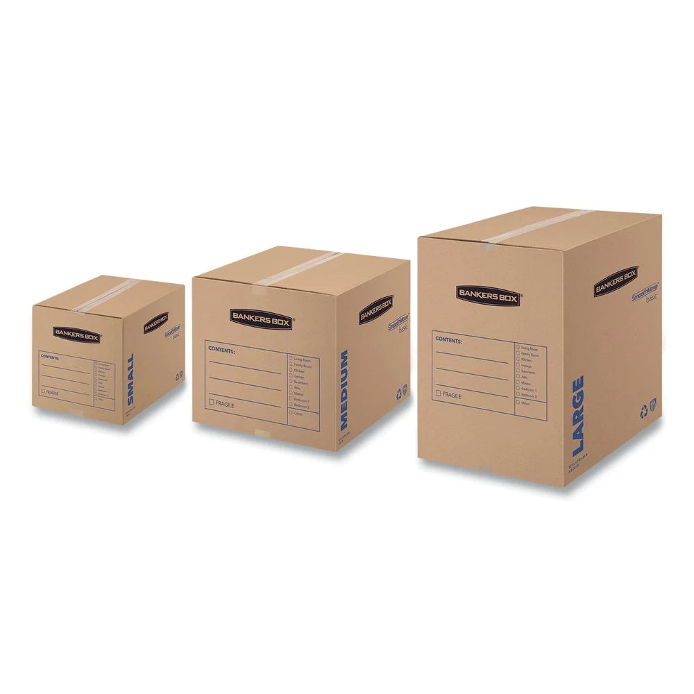 Bankers Box 7713901 SmoothMove Basic 18 in. x 18 in. x 16 in. Moving Boxes - Medium, Brown/Blue (20/Carton)