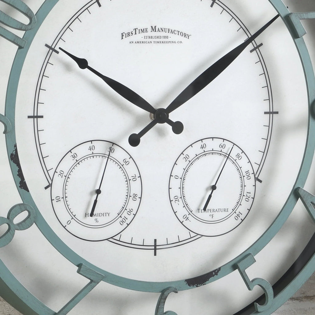 FirsTime & Co. Teal Laguna Outdoor Wall Clock, Farmhouse, Analog, 18 x 2 x 18 in