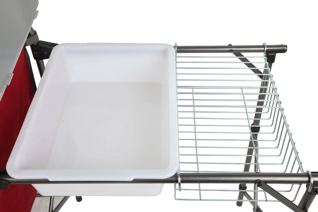 Trail Deluxe Camping Kitchen with Storage, Silver and Red, 31 Height" x 13 width" x 8.25 length"