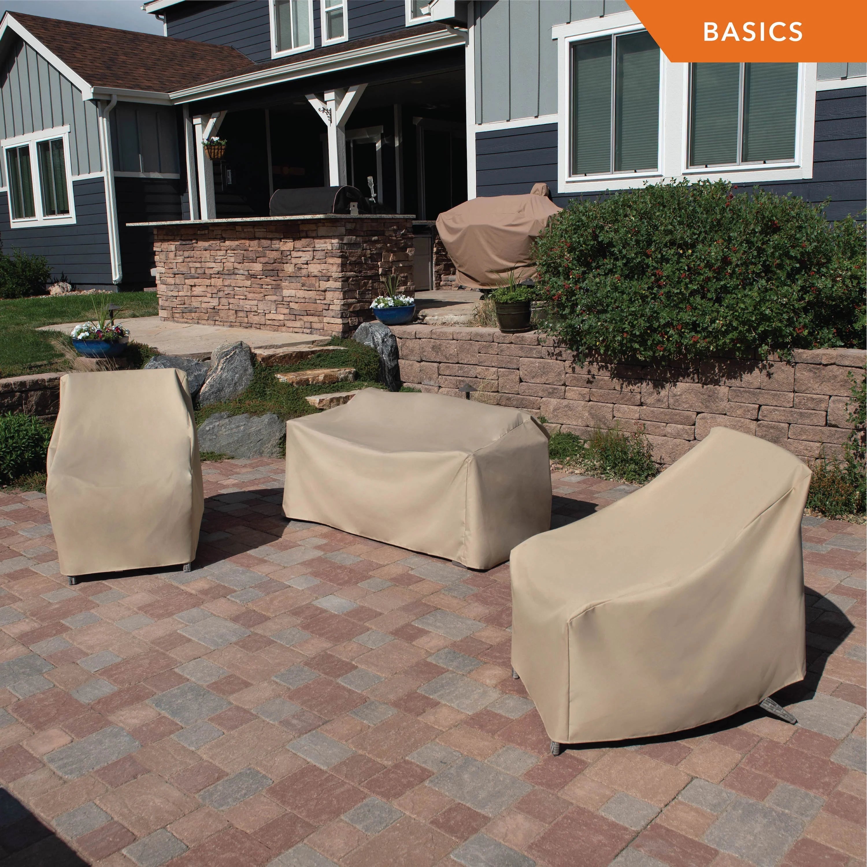 Modern Leisure Basics Patio Loveseat Cover, 2-Pack, 55"L X 33"W X 38"H, Khaki