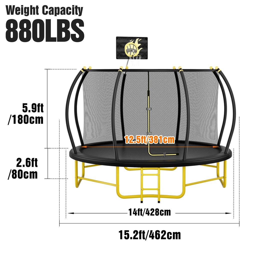 JAMPOOCA Pumpkin Trampoline with Enclosure for Kids and Adults, Black/Yellow, 63.78" x 17.72" x 8.66"