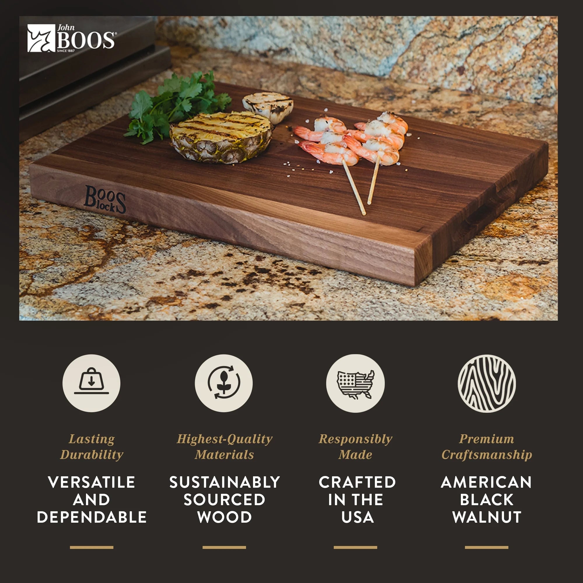 John Boos R-Board Reversible Wood Cutting Board, 18" x 12" x 1 1/2", Cherry