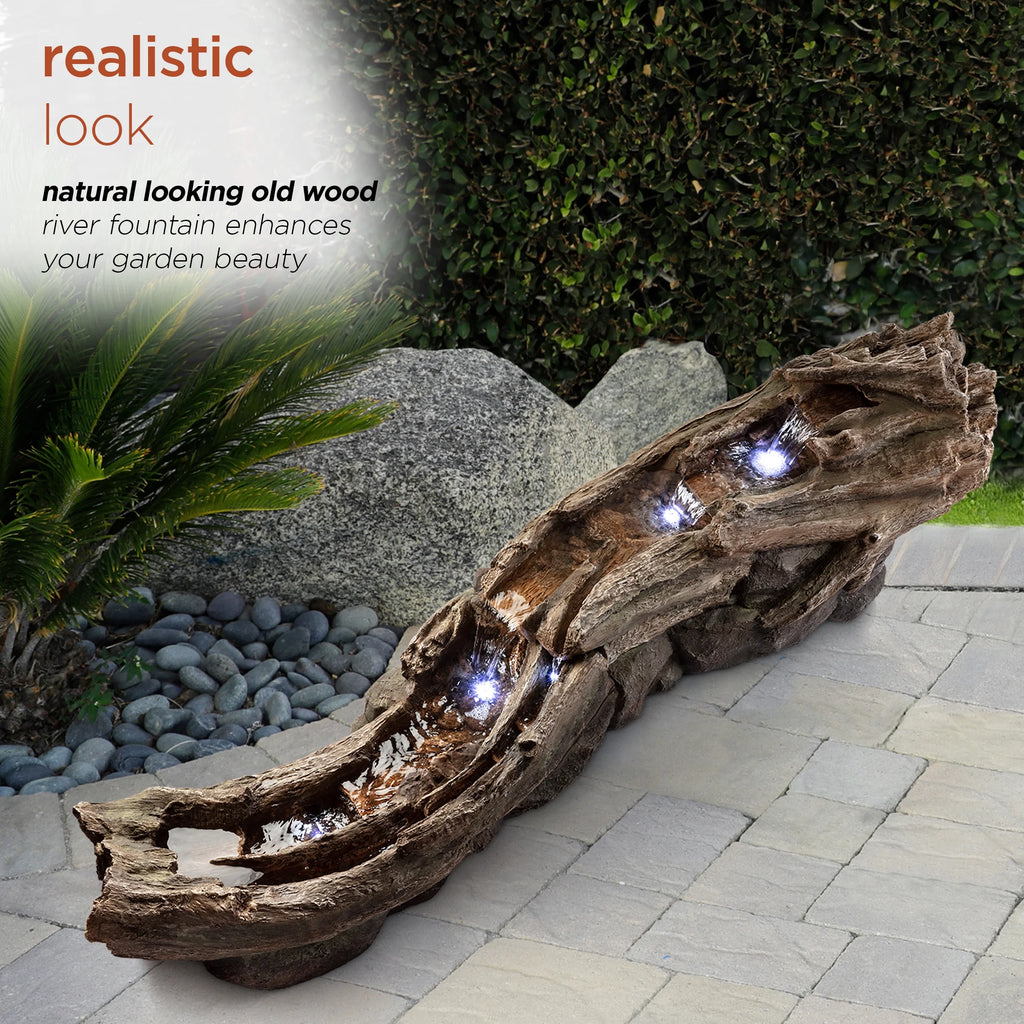 Alpine Corporation 59" x 16" x 20" Polystone Light-Up Cascading Floor Pump Fountain, Brown