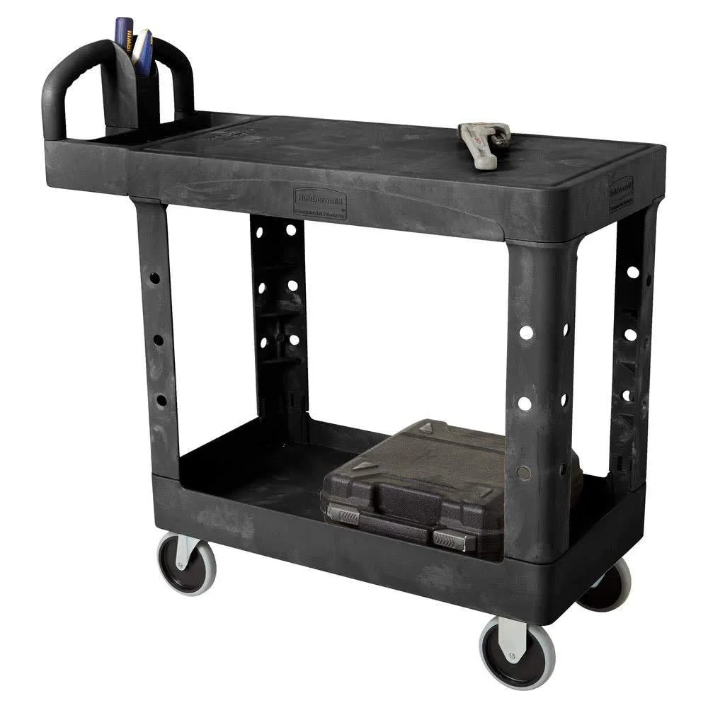 Rubbermaid Commercial Flat Shelf Utility Cart, Two-Shelf, 19.19w x 37.88d x 33.33h, Black -RCP450500BK