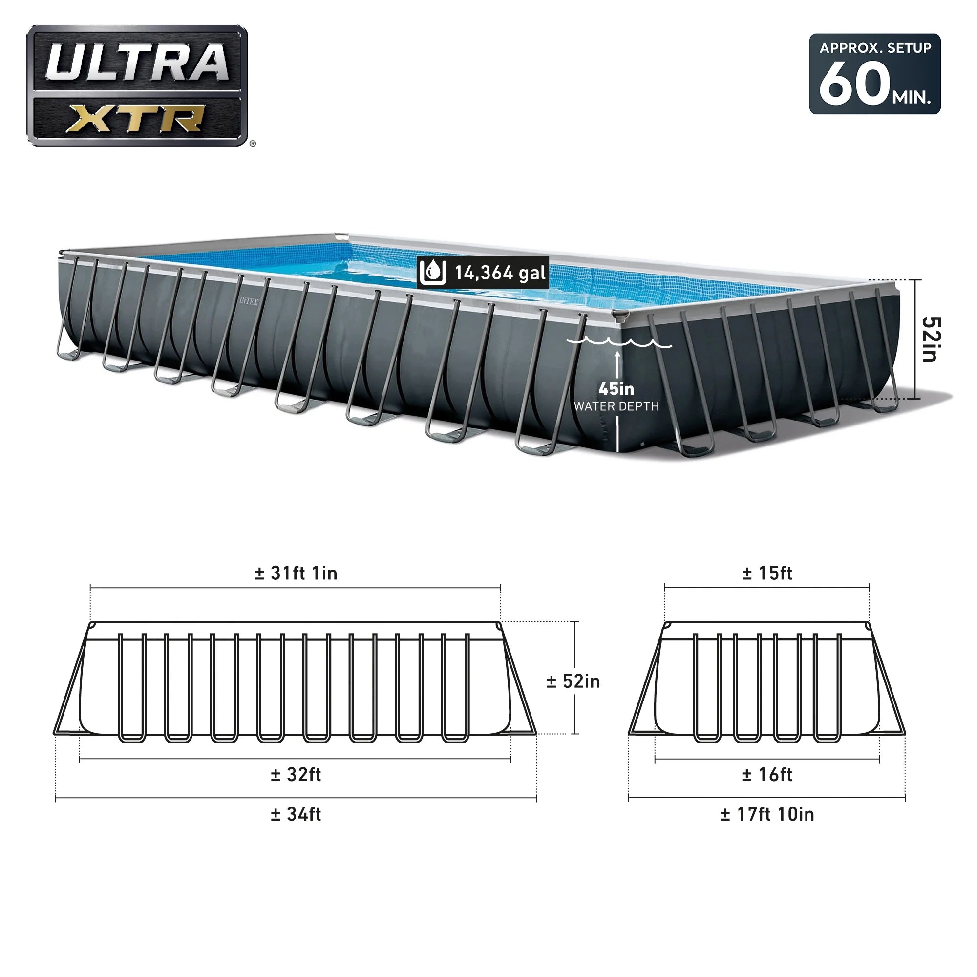 INTEX 32ft x 16ft x 52in Ultra XTR Above Ground Pool, Floats (2 Pack), & Inflatable Cooler