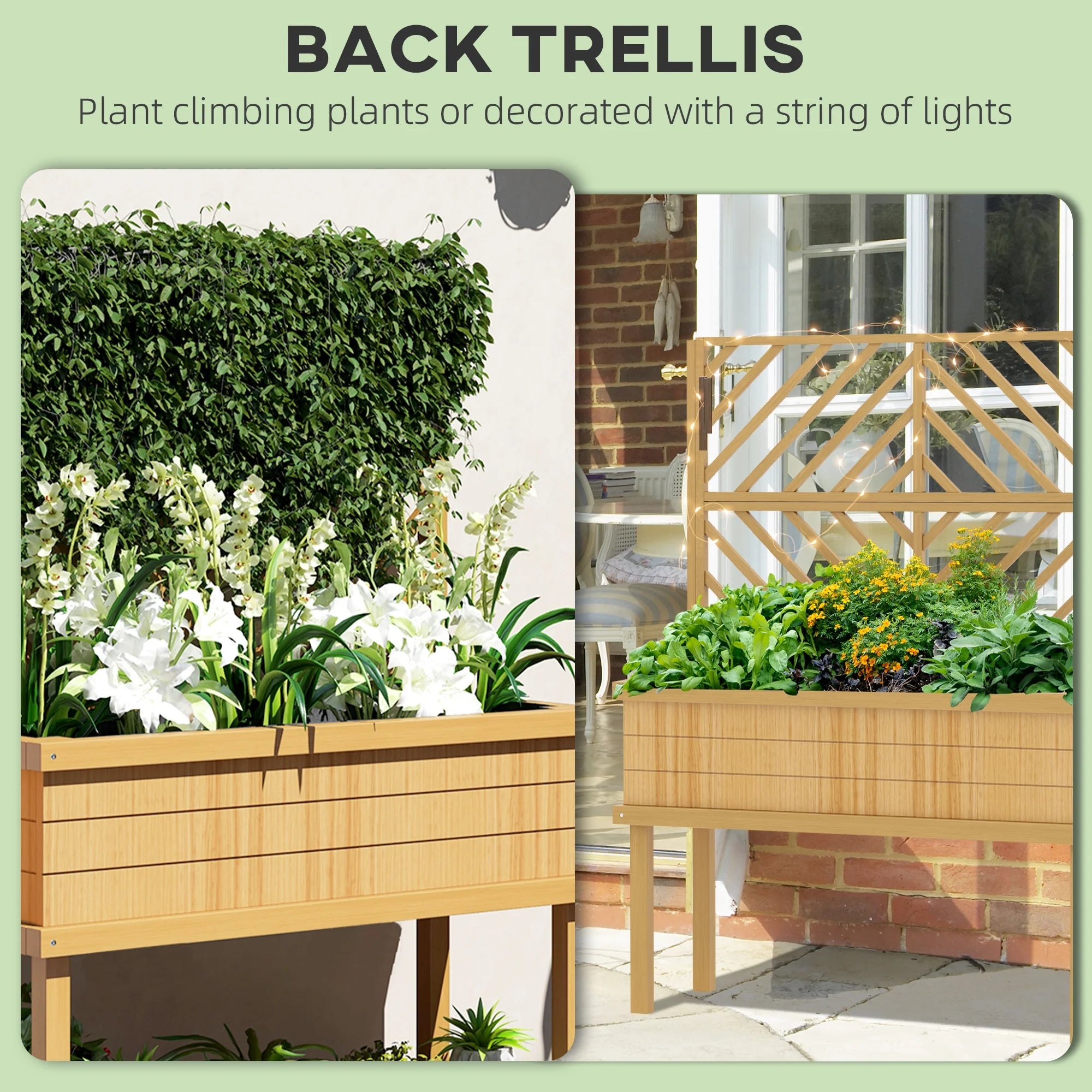 GHooa Raised Garden Bed with Trellis for Climbing Plants 41.25" W x 17.75" D x 55" H-Gray