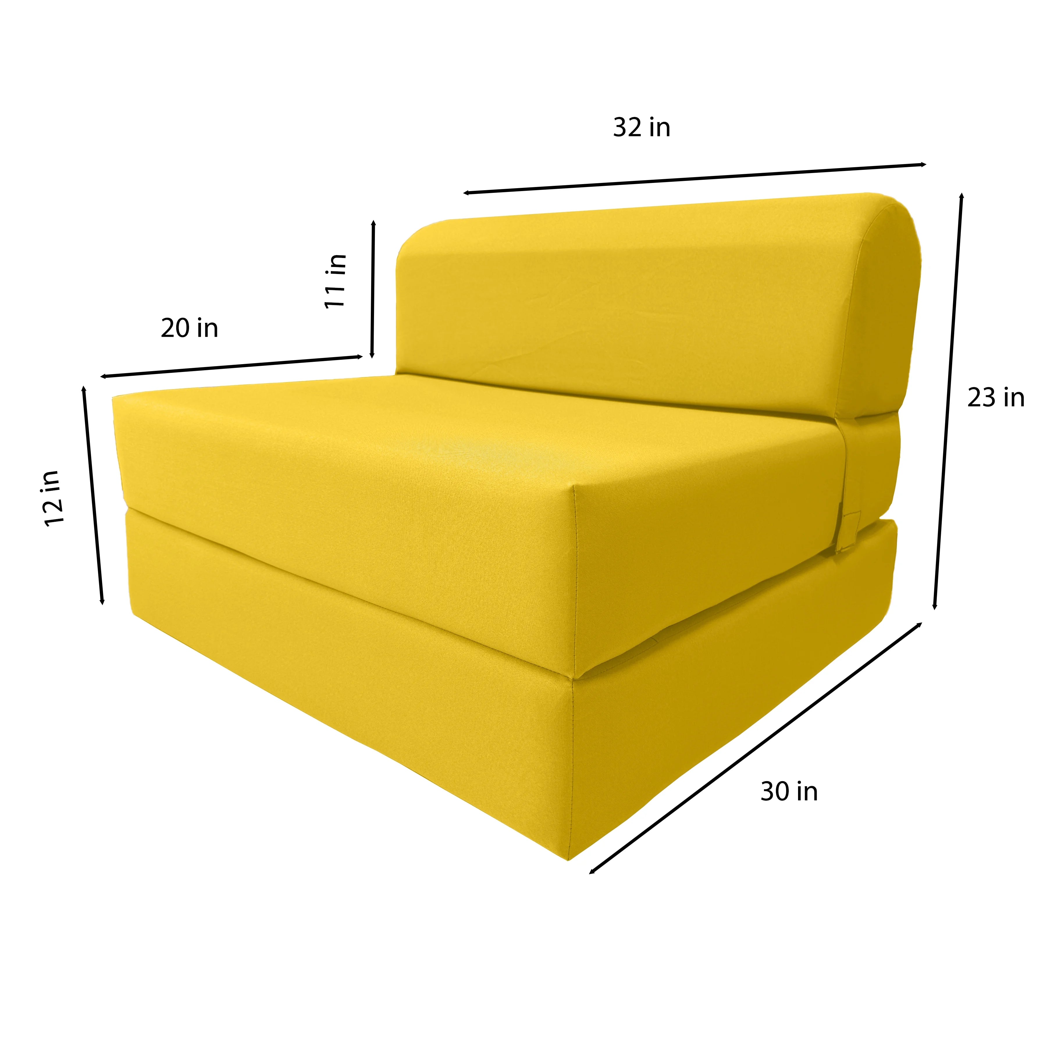 Yellow Sleeper Chair Folding Foam Beds, Portable Studio Sofa Guest Bed, 6 x 32 x 70