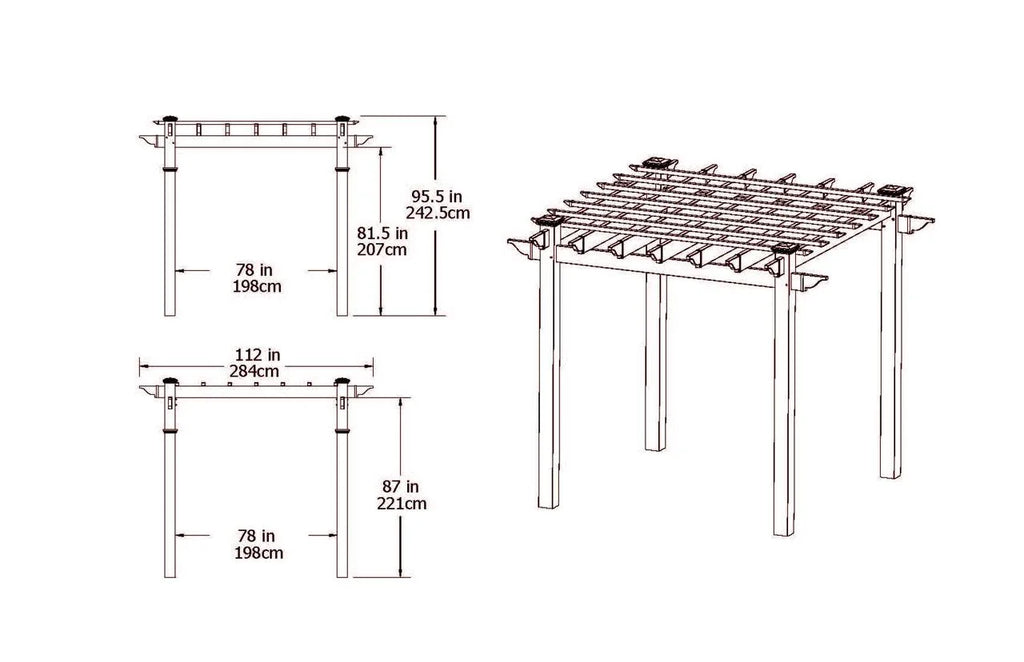 Vita 88"L x 88"W x 95"H Embossed Vinyl Lakewood Pergola, Brown, VA84044