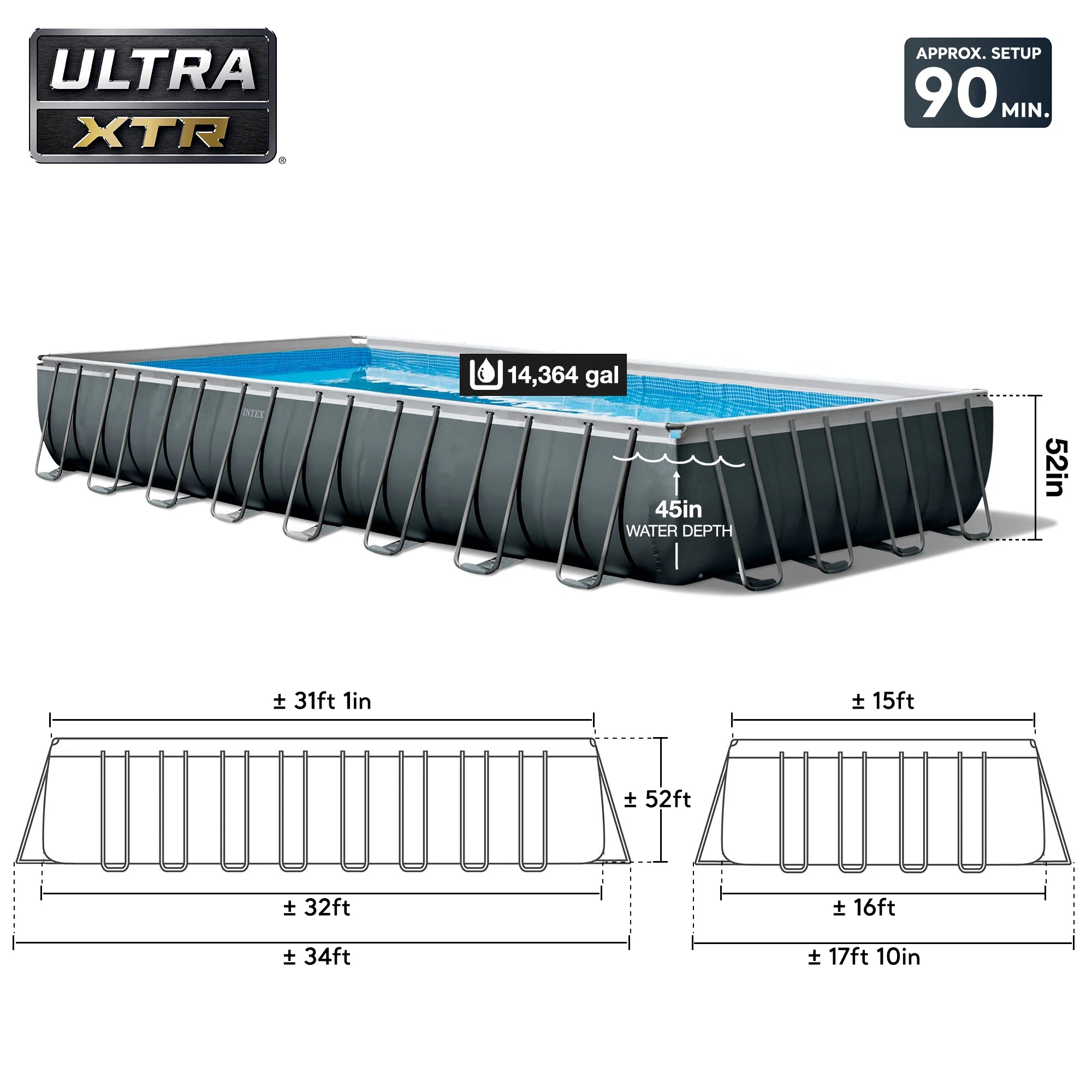 INTEX 32ft x 16ft x 52in Ultra XTR Above Ground Pool & Deluxe Maintenance Cleaning Kit
