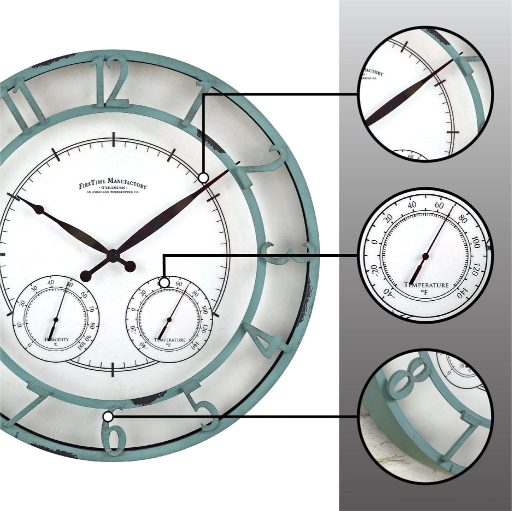 FirsTime & Co. Teal Laguna Outdoor Wall Clock, Farmhouse, Analog, 18 x 2 x 18 in