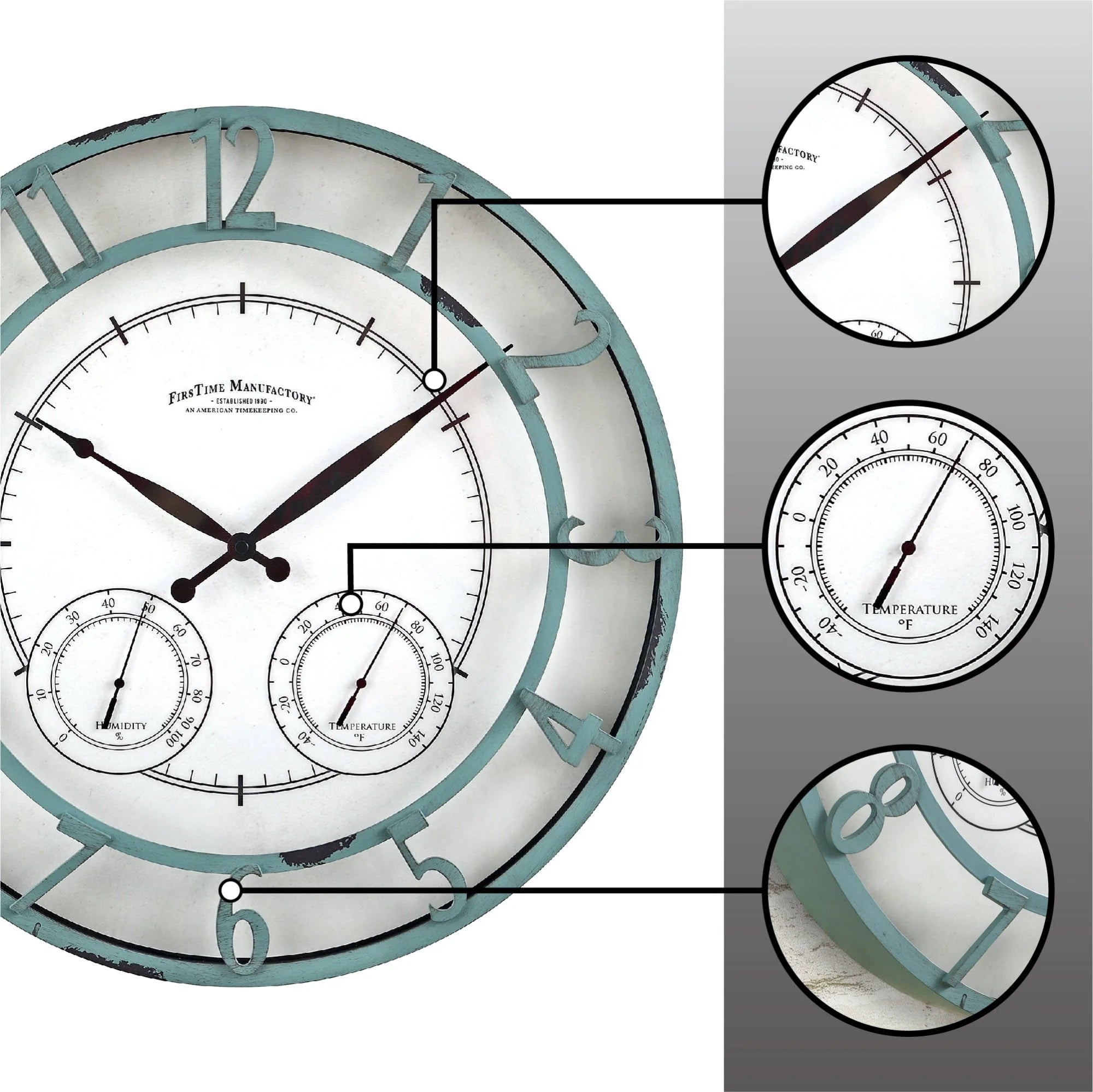 FirsTime & Co. Teal Laguna Outdoor Wall Clock, Farmhouse, Analog, 18 x 2 x 18 in