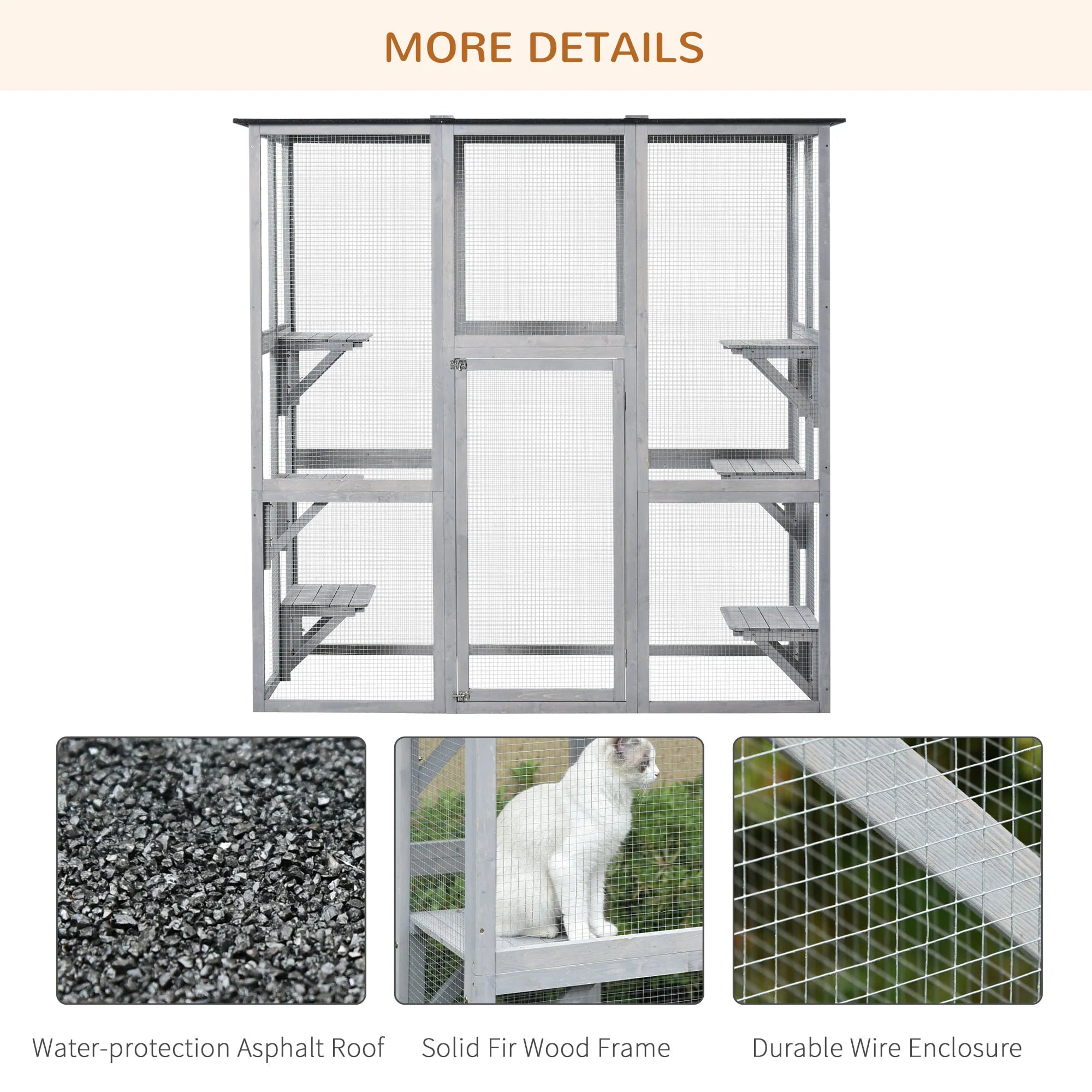 PawHut Wooden Catio Enclosure with Weather Protection, 6 Platforms, Outdoor, Large, 71" x 38.5" x 71"