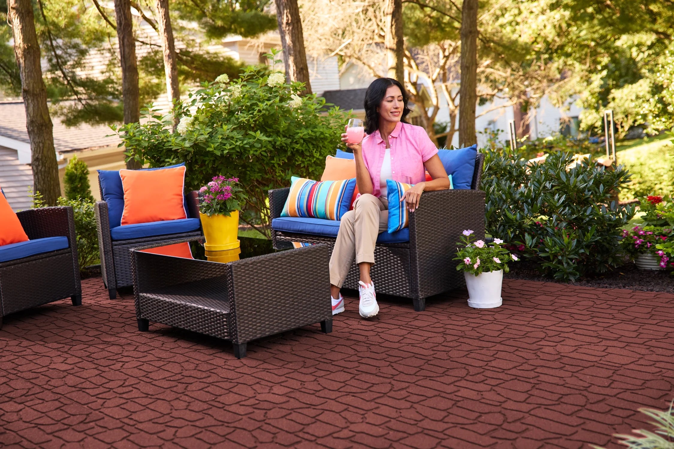 GroundSmart 24" x 12" x 5/8" Black Interlocking Dual-Sided Rubber Paver, 9 Pack