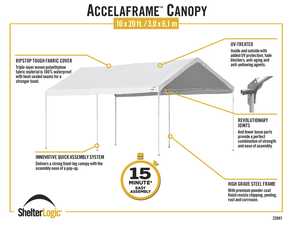 ShelterLogic AccelaFrame 10 x 20 x 10 ft White Canopy