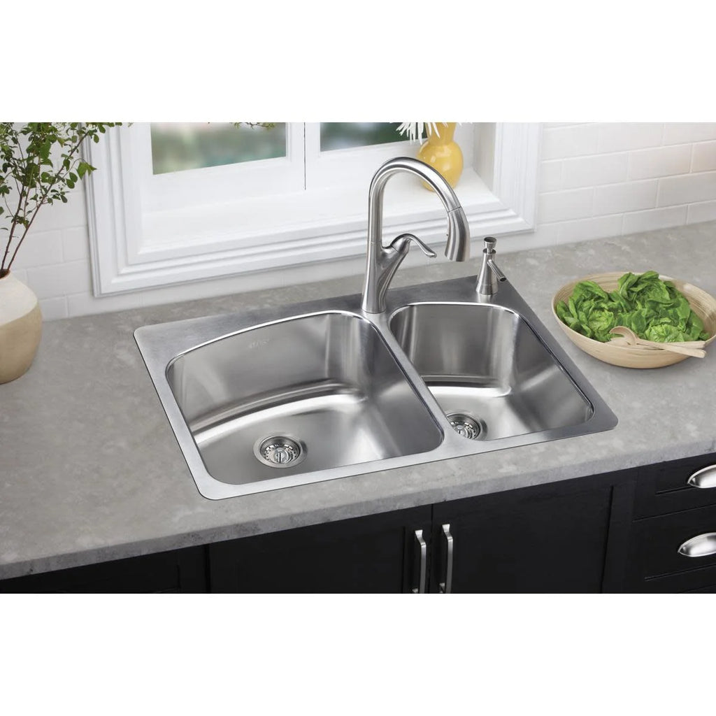 Elkay Dayton Stainless Steel 33" x 22" x 8", 60/40 Double Bowl Dual Mount Sink