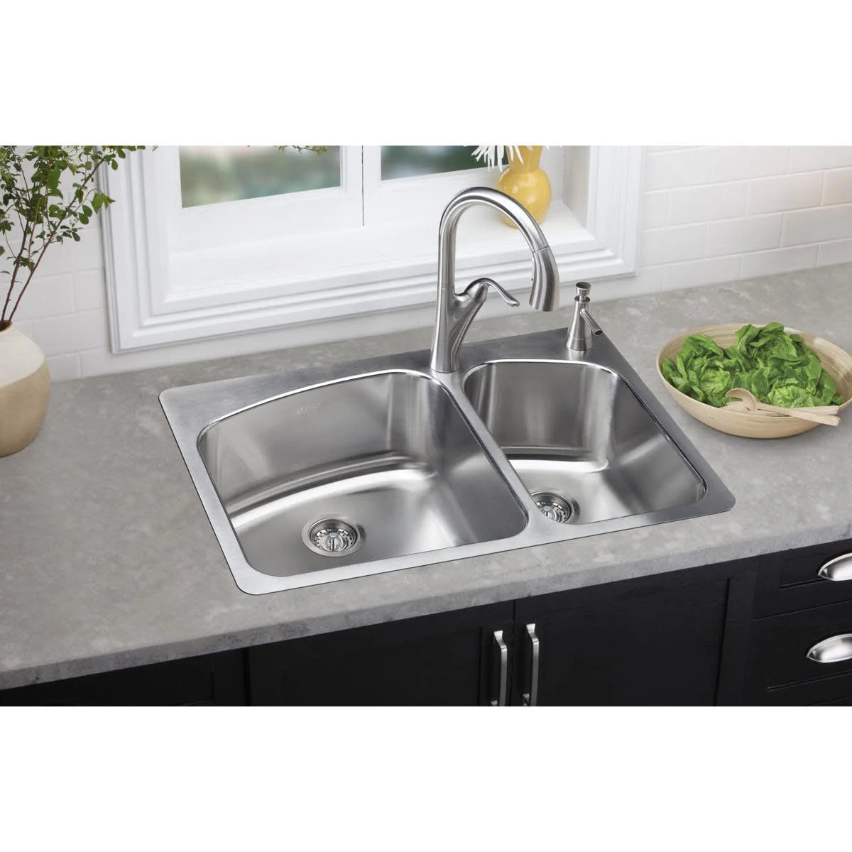 Elkay Dayton Stainless Steel 33" x 22" x 8", 60/40 Double Bowl Dual Mount Sink
