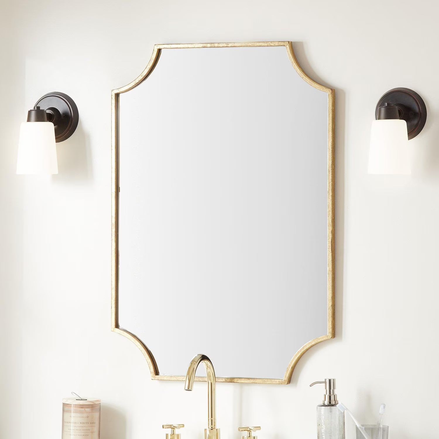 34" x 24.25" x 1" Wall Bathroom Vanity Mirror -IRON, MIRROR & ACRYLIC BACK- Gold Leaf -GL