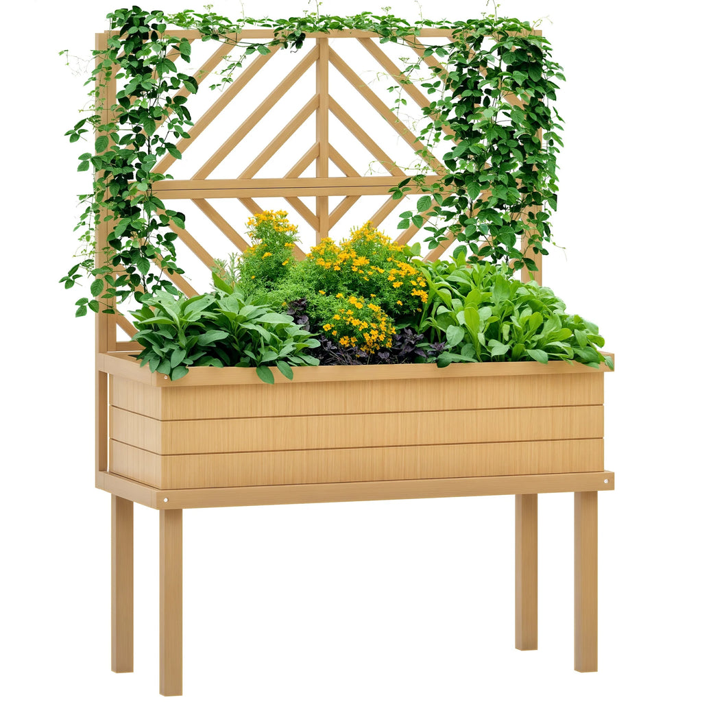 GHooa Raised Garden Bed with Trellis for Climbing Plants 41.25" W x 17.75" D x 55" H-Gray
