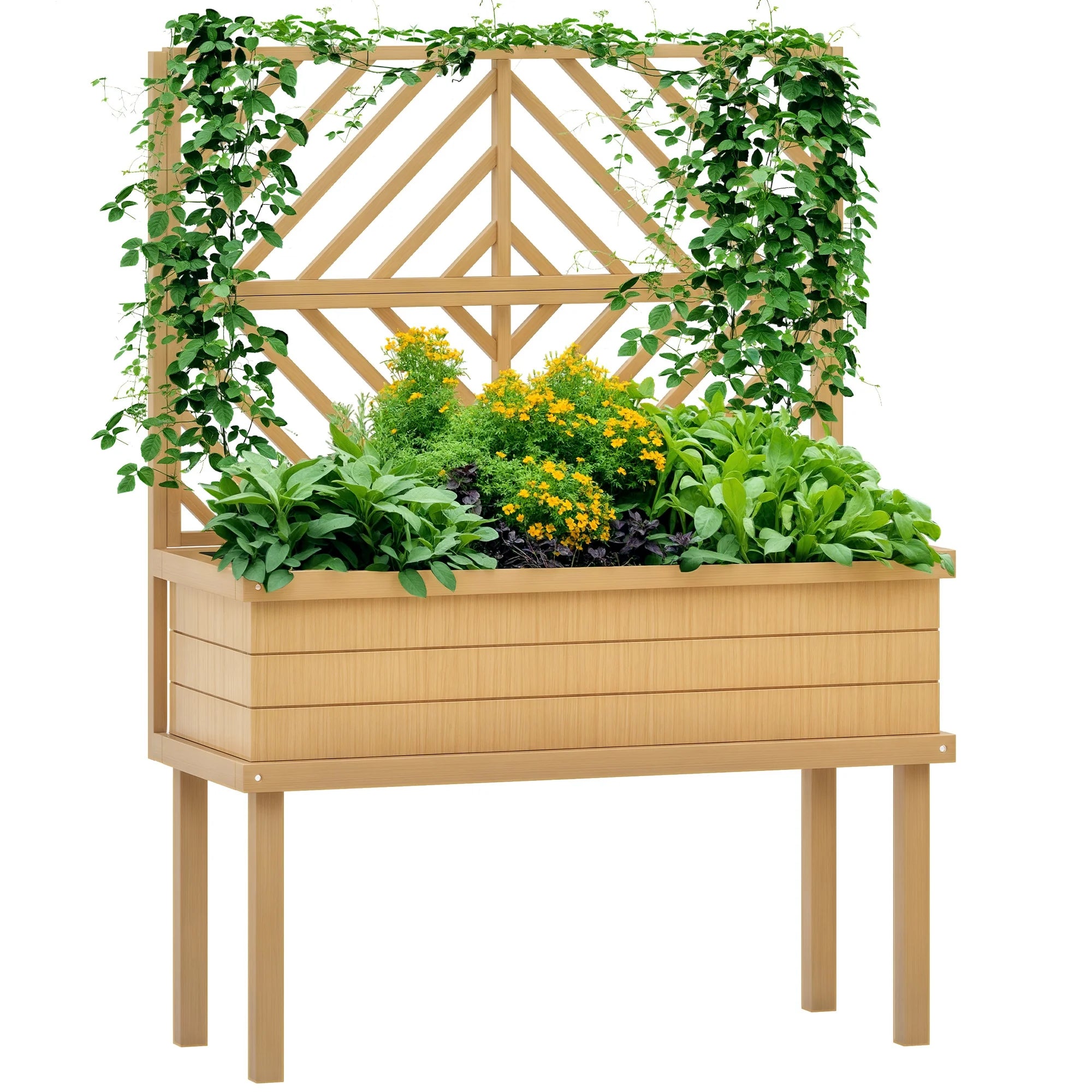 GHooa Raised Garden Bed with Trellis for Climbing Plants 41.25" W x 17.75" D x 55" H-Gray
