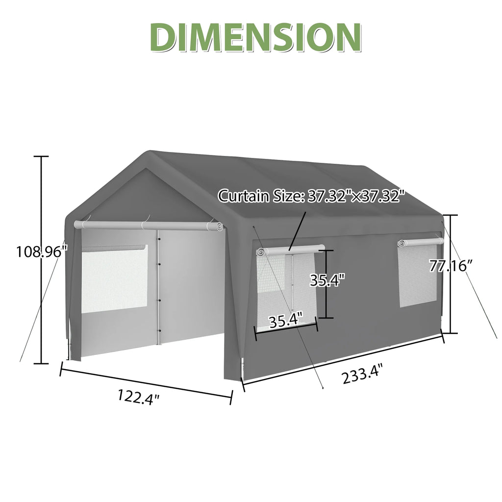 Seizeen 122.40 x 233.40 x 109.00 inches Gray Carport