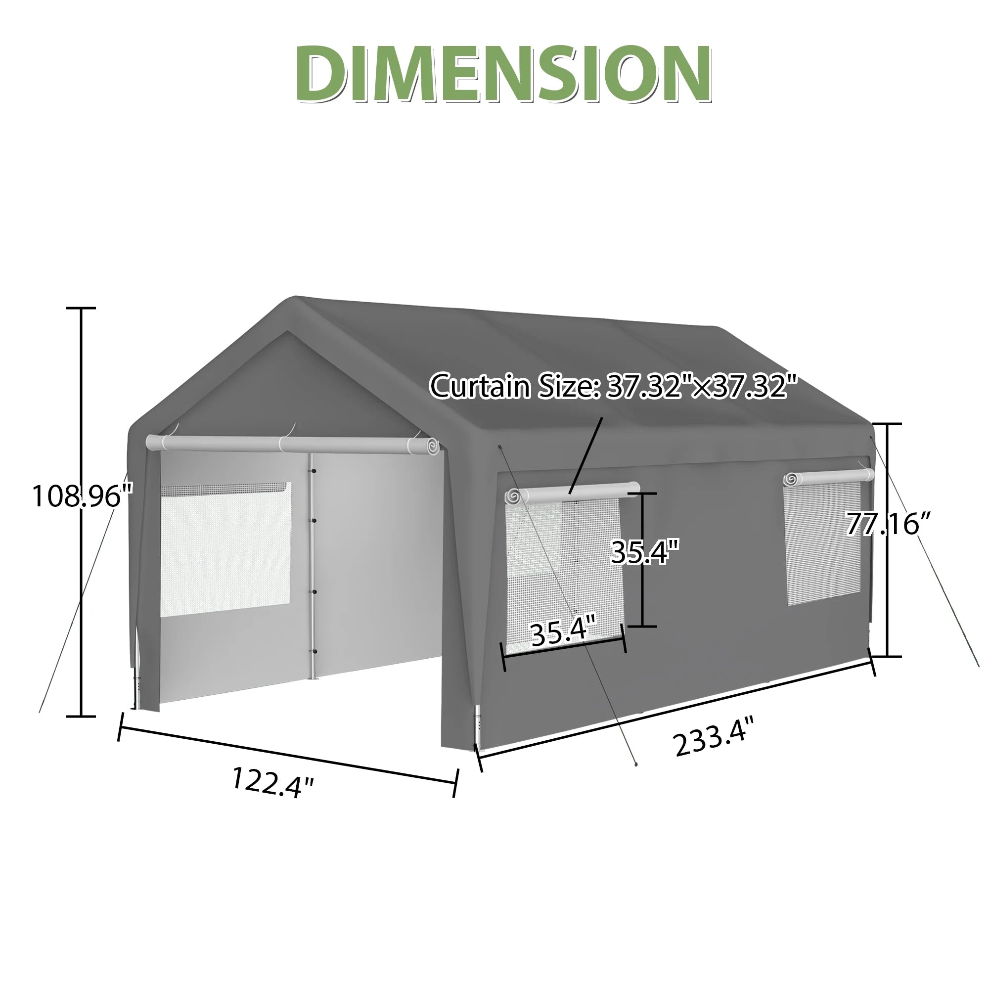 Seizeen 122.40 x 233.40 x 109.00 inches Gray Carport
