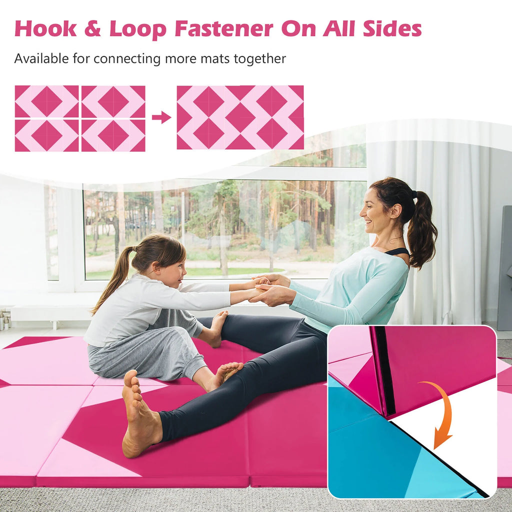 Gymax 10' x 4' x 2'' 4-Panel Folding Gymnastics Exercise Mat w/ Hook & Loop Fasteners Blue